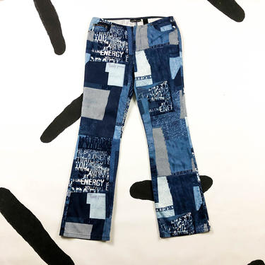 90s / Y2K DKNY JEANS Allover Print Low Rise Pants / Patchwork / Text / Spellout / Allover Print / Word Print / 00s / Millenium / Xtina / 