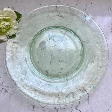 Vintage Green Uranium Glass Etched Dinner Plate, Antique Mid Century Green Glass Dinner Plate by LeChalet