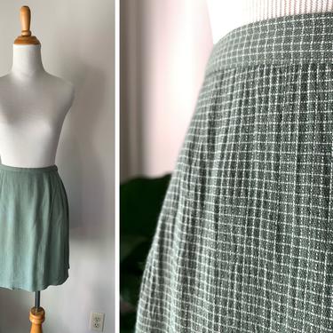 Vintage 1990s Sage Green Micro Grid Checkered Skort Skirt Shorts | Size M/L 