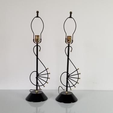 Mid-Century Frederick Weinberg Style Metal and Brass Table Lamps - a Pair 