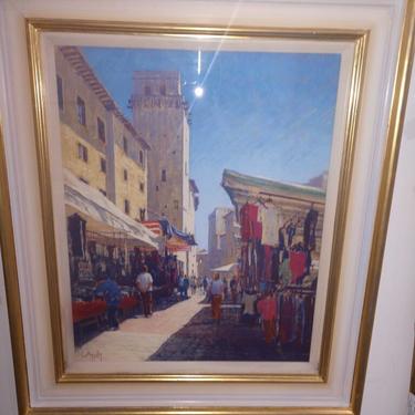 &quot;Market, San Gimignano, Tuscany&quot; Pastel on Board by Lionel Aggett