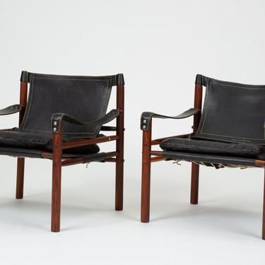 Pair of Rosewood and Leather Safari Chairs by Arne Norell