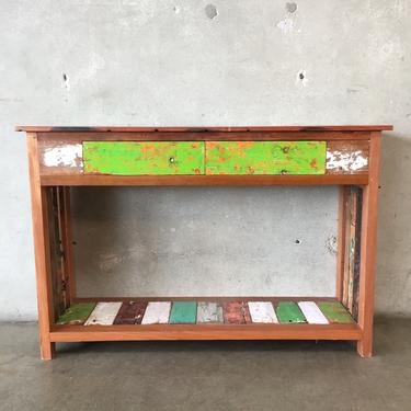 Reclaimed Teak Wood Console Table with Two Drawers