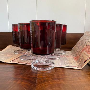 Set of 6-  Vintage Luminarc Arcoroc France Cavalier Ruby Red Glasses, MCM Retro Bar 