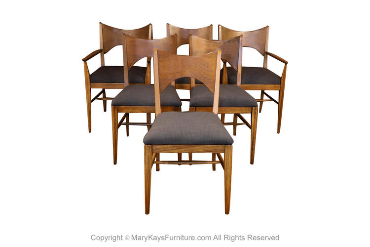 Mid Century Broyhill Saga Walnut Paul McCobb Style Dining Chairs six 