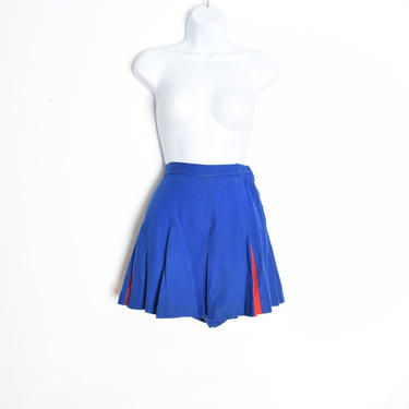 vintage 60s skirt culotte shorts blue red wool cheerleader mini pleated XS XXS clothing 