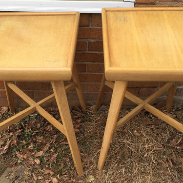Delivery only to selective cities  - Pair of blonde wood Heywood Wakefield style table 