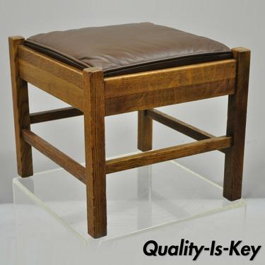 Lifetime Furniture 403 Mission Oak Arts &amp; Crafts Leather Ottoman Stool Footstool