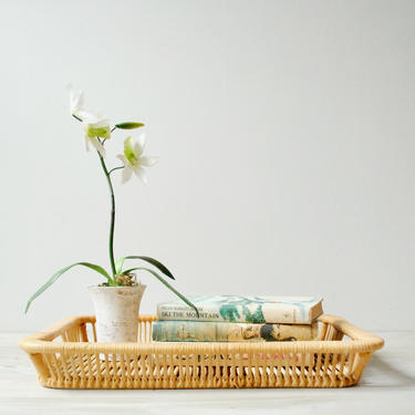 Vintage Bamboo Tray, Basket Tray, Rattan Tray, Serving Tray, Wicker Tray, Decorative Tray, Boho Home Decor 