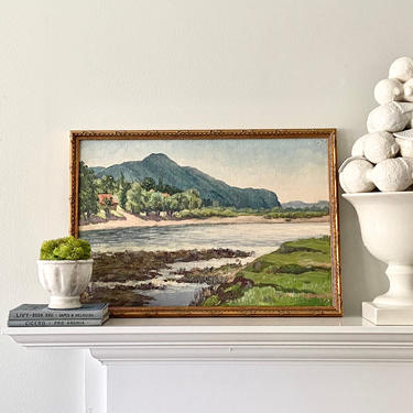 Vintage River Landscape Oil Painting European En Plein Air Countryside Fine Art 