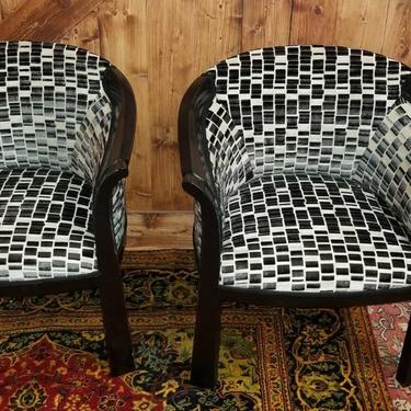 Vintage Ebonized Barrel Back Chairs by Interior Crafts Newly Upholstered - Set of 2