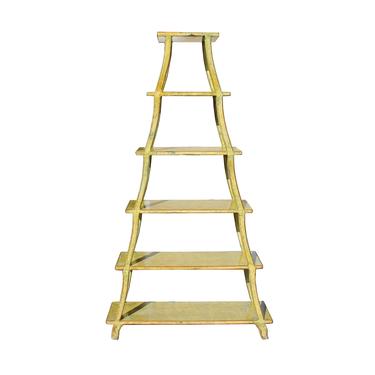 Distressed Yellow 5 Shelves Triangle Ladder Shape Bookcase Display Cabinet cs5416S