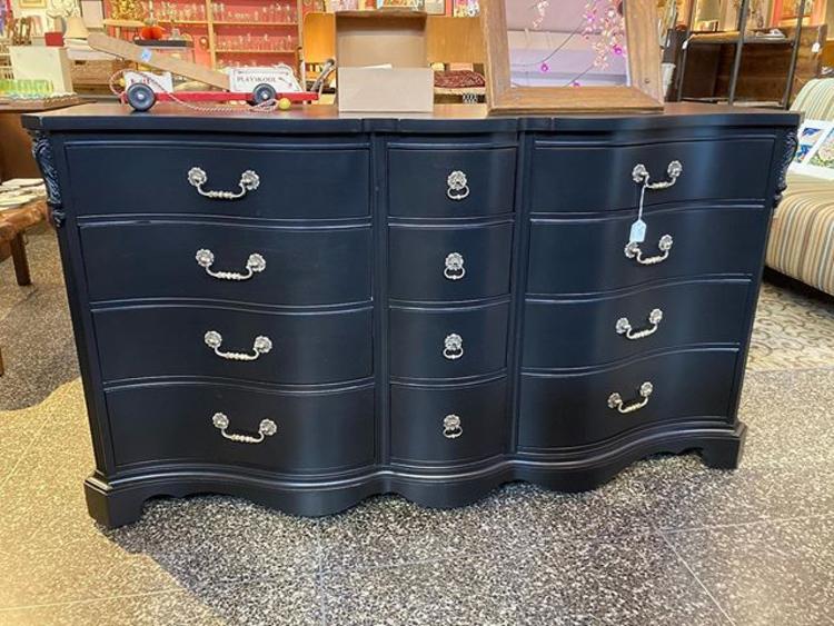 12 drawer, black, painted, traditional dresser. So much storage! 64” wide 22.5” deep 35” high. 