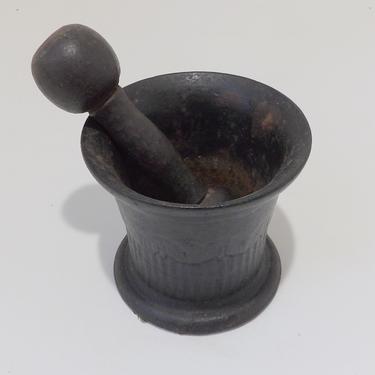 Antique Cast Iron Mortar and Pestle Pharmacy Apothecary Primitive Druggist Kitchen Vintage Drug Store Display Wrought Hand Forged Metal 