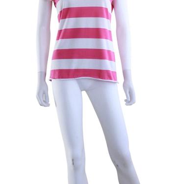 1970s Pink & White Stripe Top - 1970s Pink Stripe Blouse - 1970s Pink Stripe T-Shirt - 1970s Pink Summer Top - 70s Blouse | Size Medium 