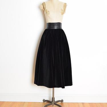 vintage 80s skirt black velvet velveteen high waisted satin goth steampunk full S clothing cotton 