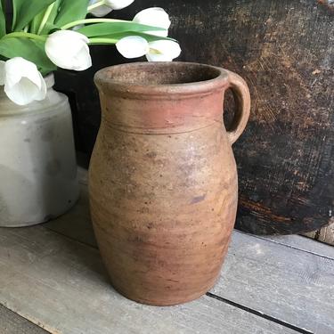 19th C French Pitcher Jug, Pottery, Rustic Stoneware, Wine, Water, Rustic French Farmhouse, Farm Table 