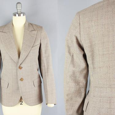 1930s BELTED BACK Jacket | Vintage 30s Men's Taupe Sport Coat with RAINBOW Windowpane Fleck | xs 32R 
