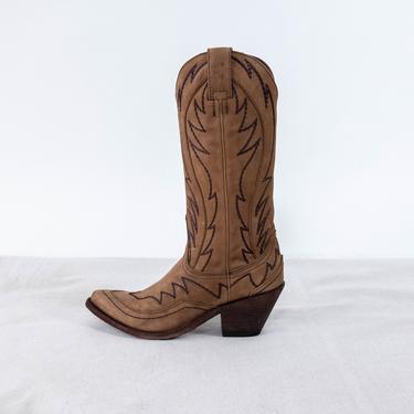 Old Gringo Chestnut Brown Suede Heeled Western Boots w/ Dark Brown Stitch Design | UNWORN New In Box | Size 7B | Designer Boho Cowgirl Boots by TheVault1969