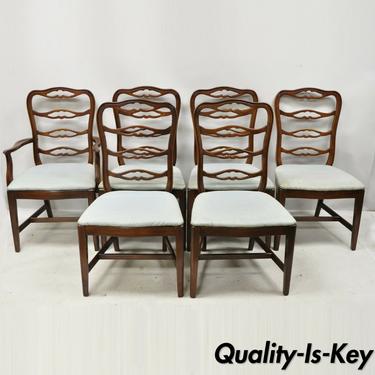 Vintage Thomasville Mahogany Ladderback Ribbon Back Dining Chairs - Set of 6