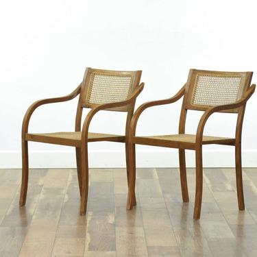 Pair Thonet Style Stackable Bentwood & Cane Armchairs 