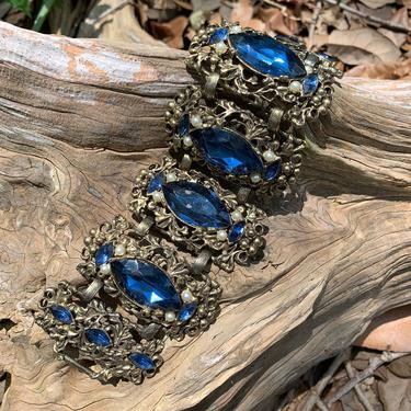 Vintage Chunky Blue Rhinestone Bracelet 