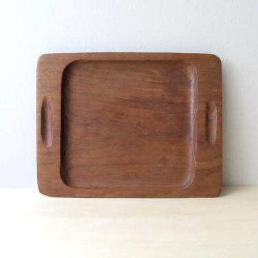 hand carved English wood cheese tray - teak tray with handles 