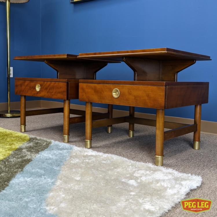 Pair of Mid-Century Modern nightstands with brass details by Renzo Rutili for Johnson Furniture