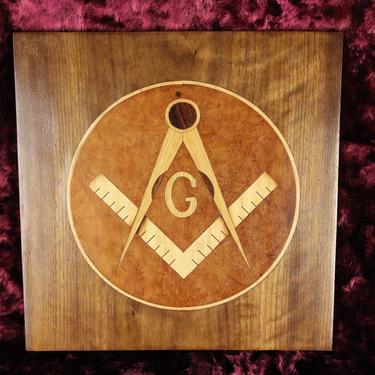 Folk Art Freemasons Masonic Logo Handmade Inlaid Wooden Plaque 