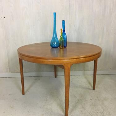 Danish Modern  Round Teak Table by Torring with Two Leaves 