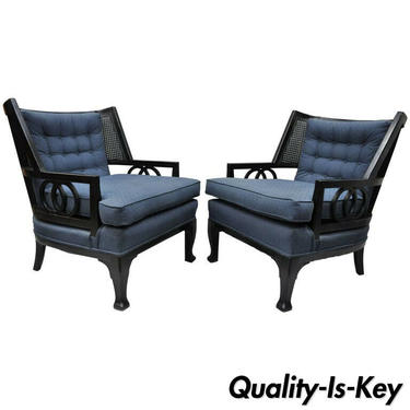 Pair of Black Hollywood Regency Lounge Chairs in the Baker Michael Taylor Style