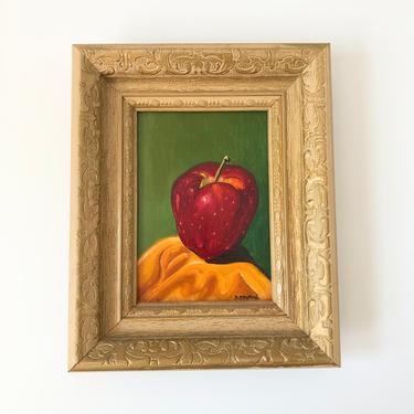 Small Vintage Apple Still Life Oil Painting 