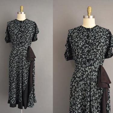 vintage 1940s dress | Plus Size Rayon Chiffon Short Sleeve Cocktail Party Dress | XXL | 40s vintage dress 