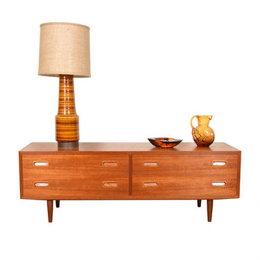 Danish Teak Low Double Chest of 4 Drawers + Optional Media | Bookcase Display Top