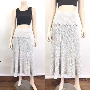 Vintage Raw Hem Thermal / Sweater Knit Midi Skirt 
