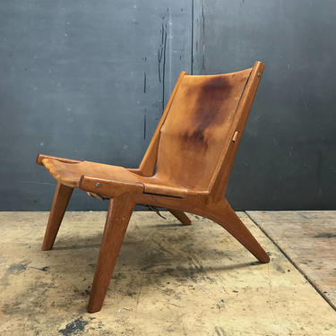 Lounge Hunting Chair Uno Osten Kristiansson Oak Leather Sling Easy ArmChair Vittsjo Mobler Danish Vintage Mid-Century 