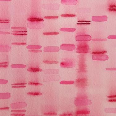Pink Gel Electrophoresis - Original Watercolor Painting- Genetics DNA art 