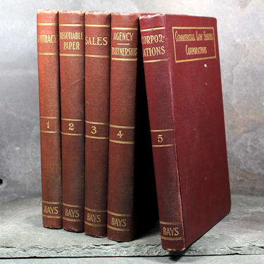 Antique American Commercial Law Series Set of 5 Books by Alfred W. Bays, 1911 - Antique Law Book Set | FREE SHIPPING 