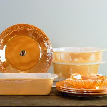 Fire King Peach Lustre Bakeware Collection, 1 Qt Loaf Pan, 1.5 Qt Round Casserole, 8&amp;quot; Round Baking Dish 