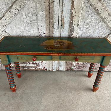 Hand painted tiger console table, boho side table, sofa table, foyer table, entryway table, eclectic art table, folk art table 