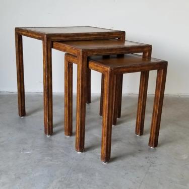 1980s Maitland Smith Leather Clad Nesting Tables - Set of 3. 