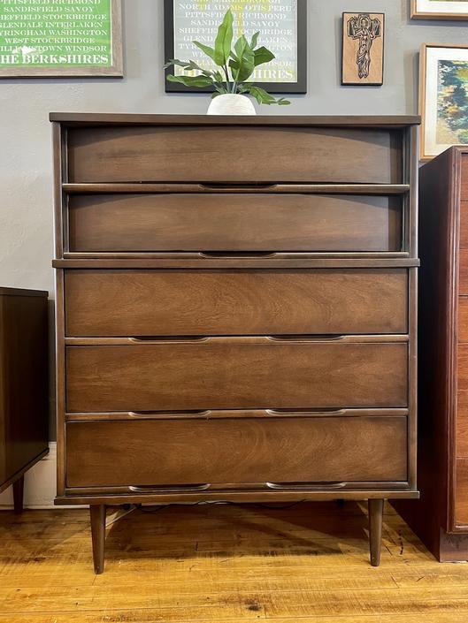 Mid Century Walnut Highboy Dresser by Caldwell Furniture