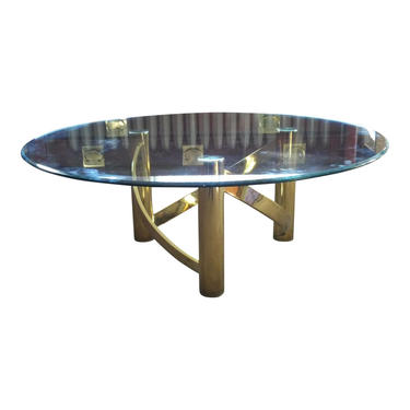 Vintage Mid Century Modern Hollywood Regency Brass and Glass Coffee Table 