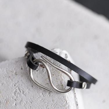 Black S-Hook Leather Bracelet