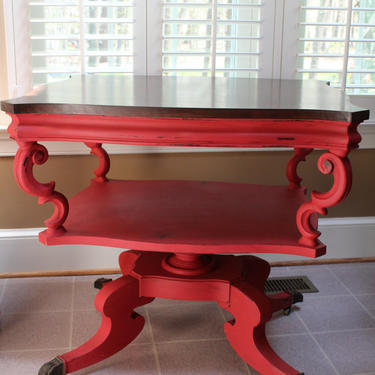 Funky Vintage Table, Restored with painted lower portion and stained on the top. Local Pick Up Only, Alexandria, VA. 