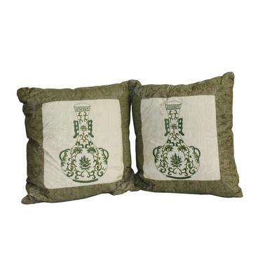 A34 Pair Green Color Square Fabric Couch Sofa Cushions ws656S