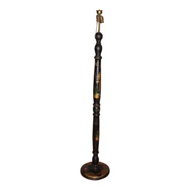 Vintage Asian Hand Painted Japanned Chinoiserie Floor Lamp