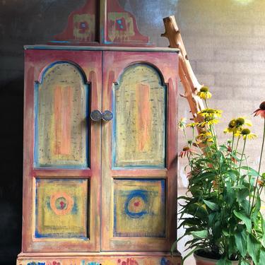 Vintage Wardrobe Armoire - Hand Painted Armoire - Bohemian Cabinet - Painted Wardrobe - Painted Furniture  - Bohemian Furniture - Morrocan 