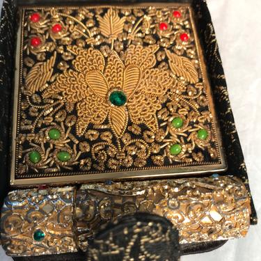 CINER 1950’s beautiful Compact case~ combination powder with mirror &amp; lipstick case~ embellished ornate~ iconic 50’s pinup~ burlesque 
