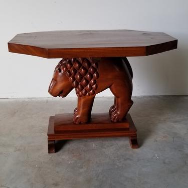 Vintage Handmade Carved Mahogany Wood Side Table 